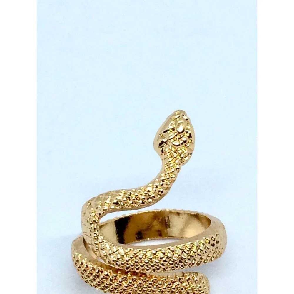 SNAKE RING Gold Tone Serpent Wrap Egyptian Revival Textured Sz 4.75